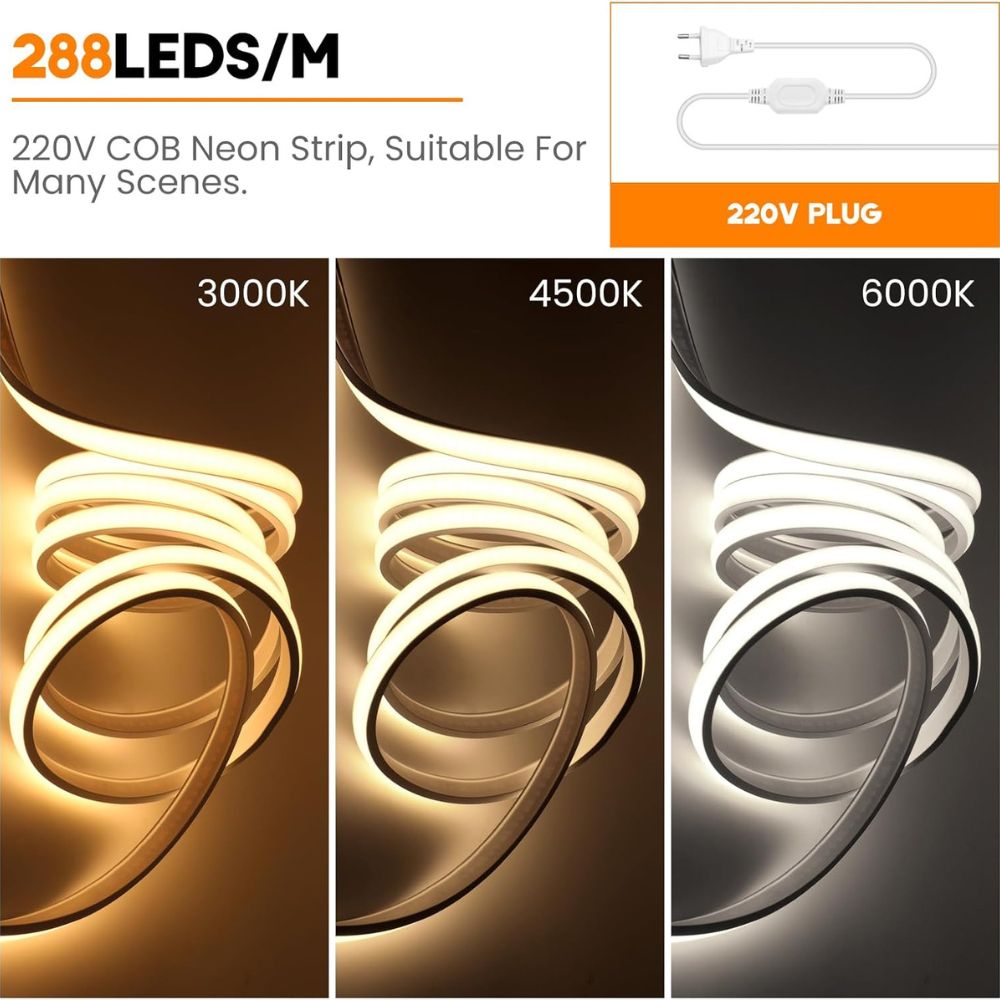 banda LED COB 220V, FlexiLum220, 120W 12000Lm, 6500K, 10M cu alimentator inclus