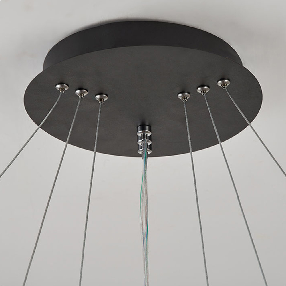 Lustra LED Circular Rings, suspendata, cu telecomanda, 144W, negru, cu trei tipuri de lumina