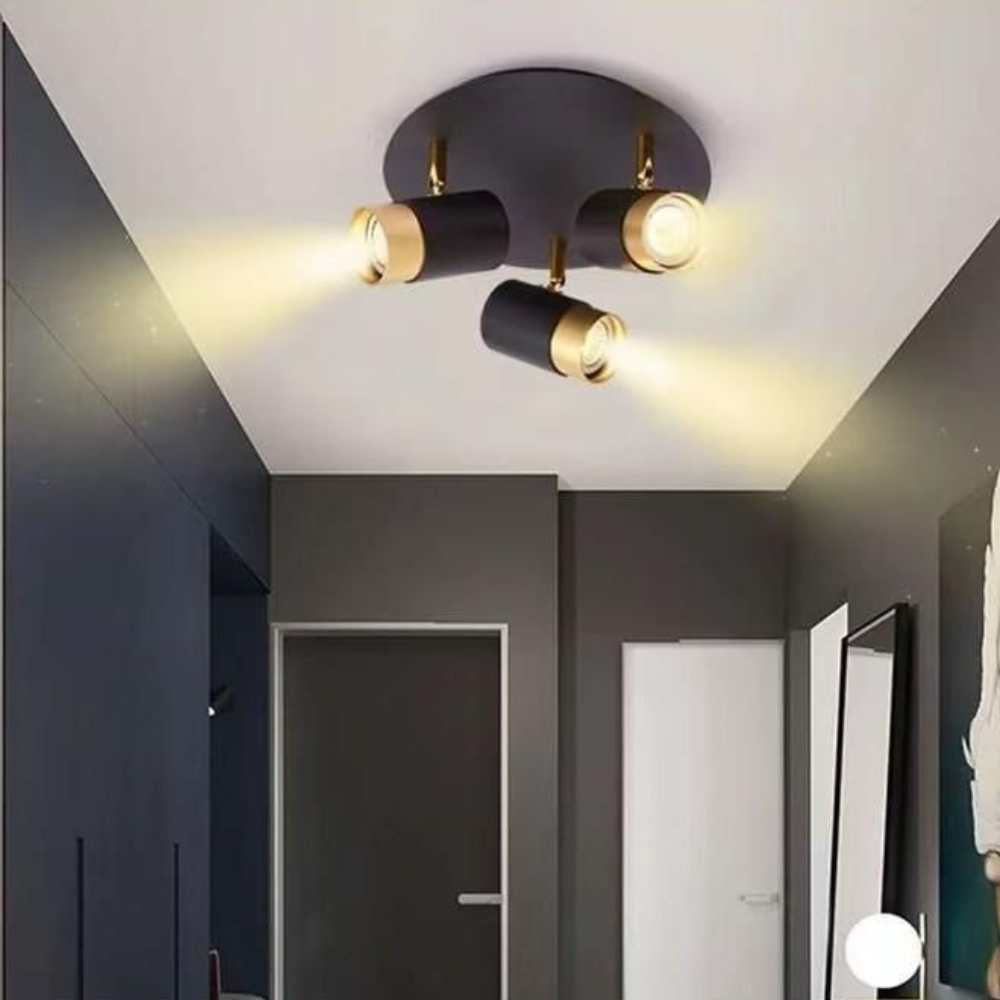 Lustra LED tip spot Trio Design, 15W, lumina neutra, iluminat modern, negru cu auriu