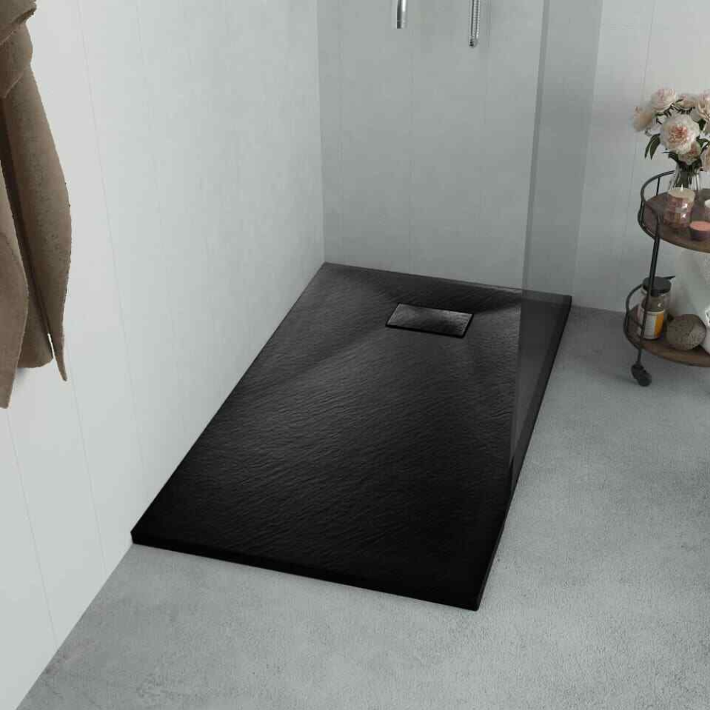 Cadita de baie Essential Modern, 100x70cm, din compozit, cu sifon, negru