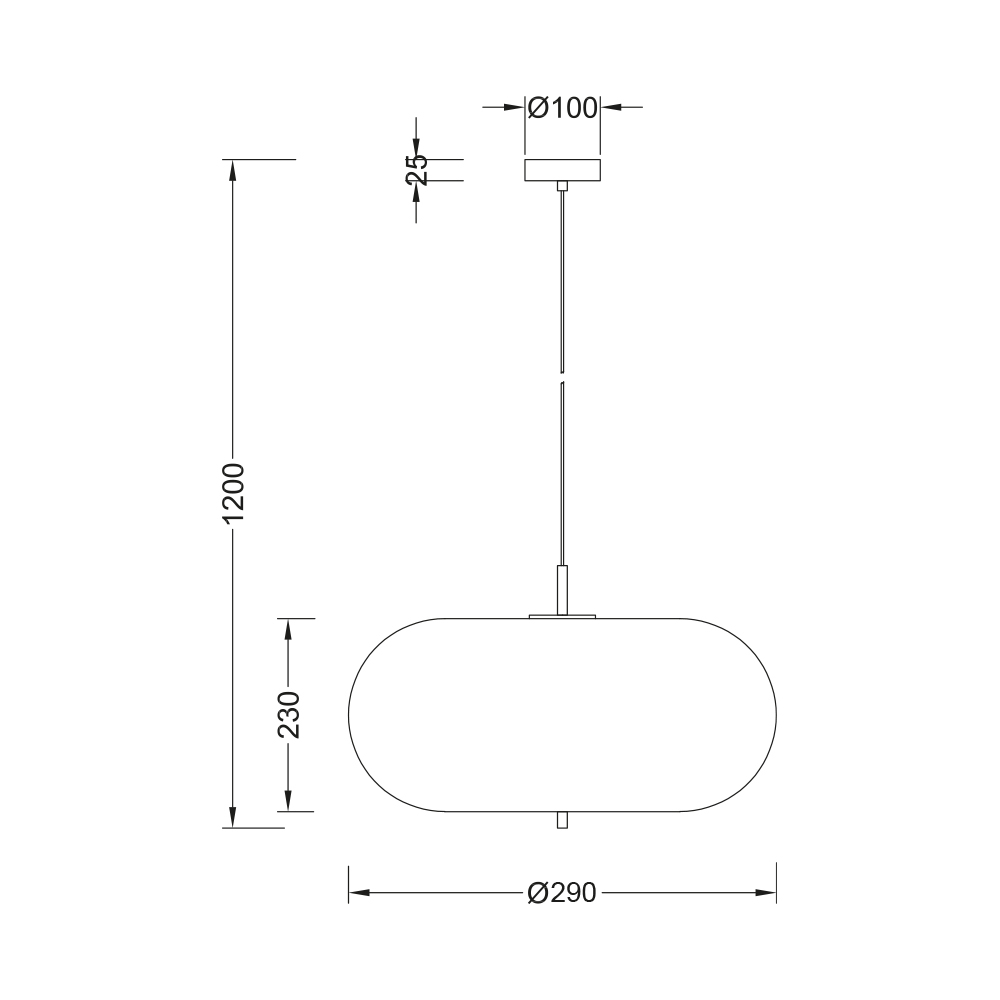 Pendul suspendat Opal S011R-1H-1xE27, glob sticla eliptic, max 23W
