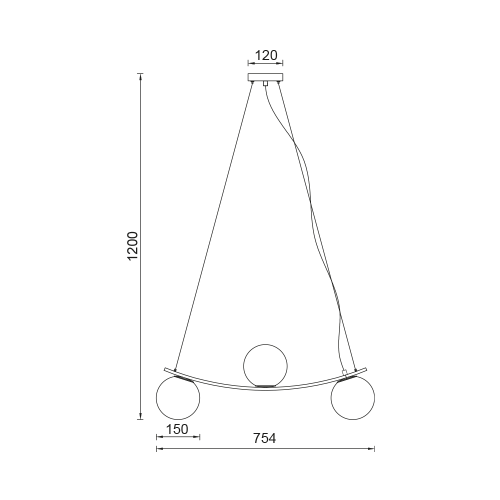 Lustra suspendata, S013R-3H-3xG9 triunghi, globuri rotunde sticla, max 3x10W