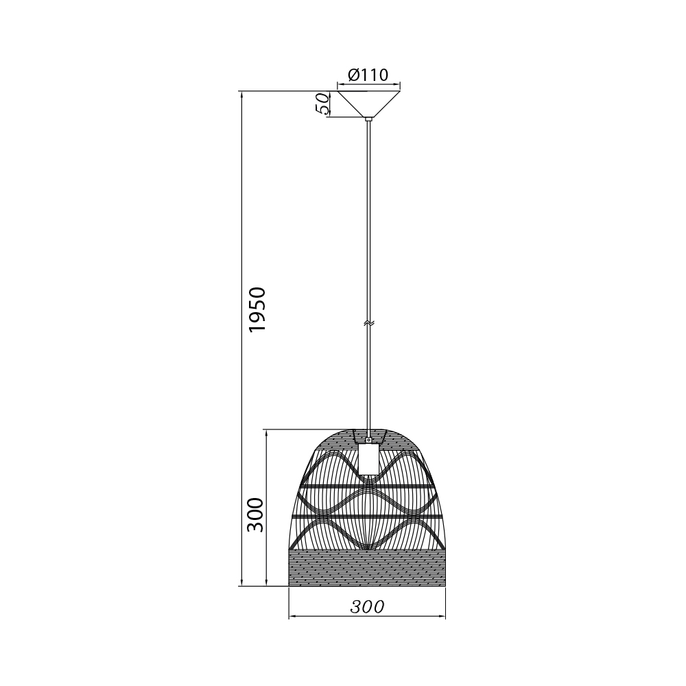 Pendul semi-cilindru mic ratan D003R-1H-1xE27, max 23W