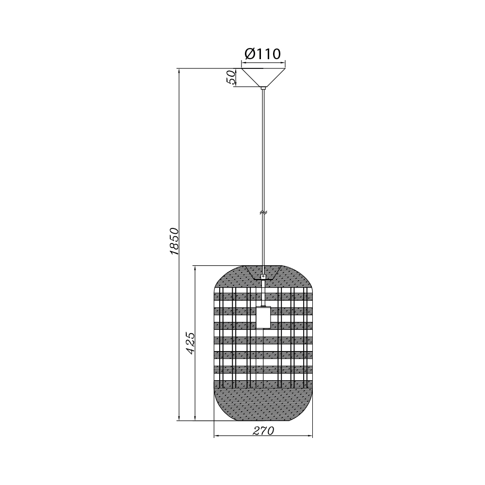 Pendul cilindru ratan D003R-1H-1xE27, max 23W