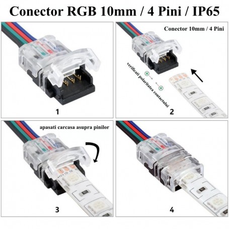Conector banda led normala si RGB 10mm 4 pini 4 fire