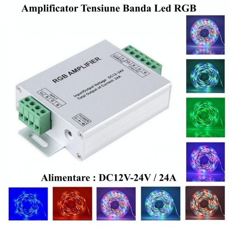 Amplificator tensiune banda led RGB DC 12-24V 24A