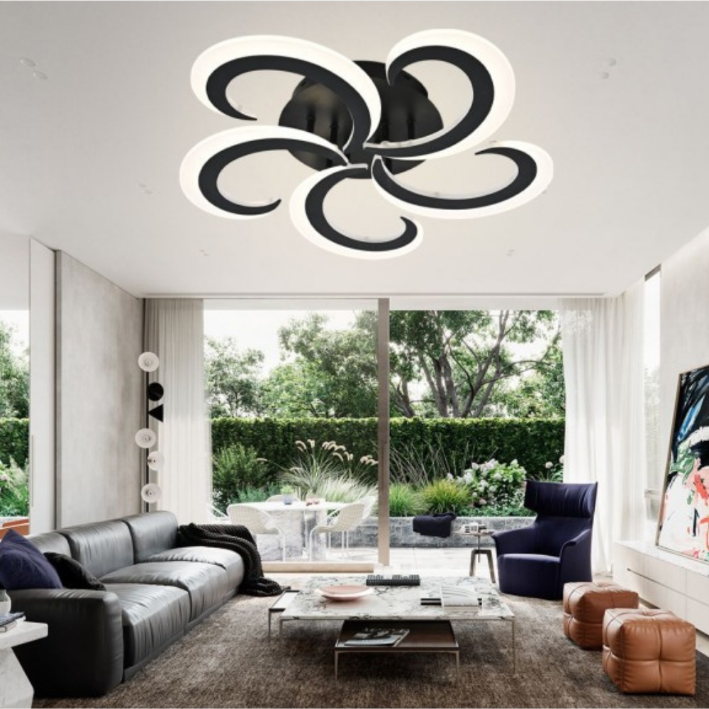 Lustra LED Creative Concept 5, cu telecomanda, 70W, negru, cu trei tipuri de lumina