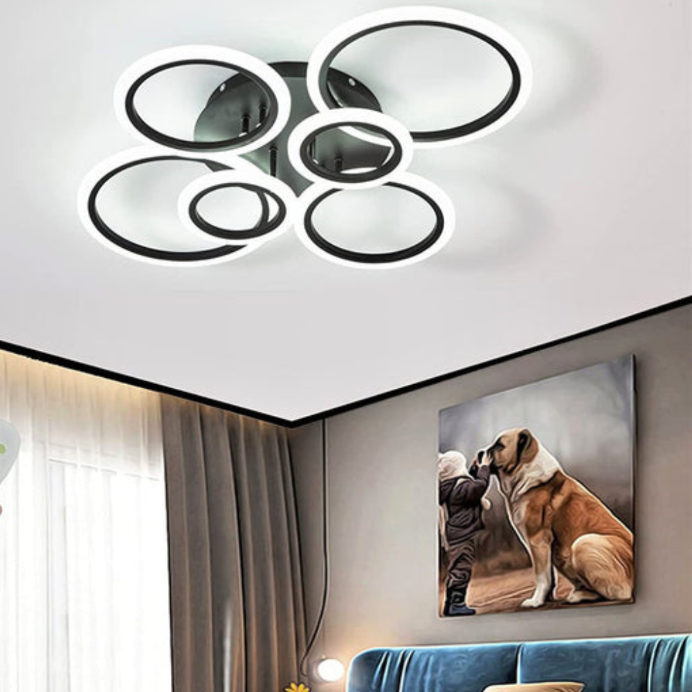 Lustra LED Circle Design, cu telecomanda, 160W, negru, cu trei tipuri de lumina