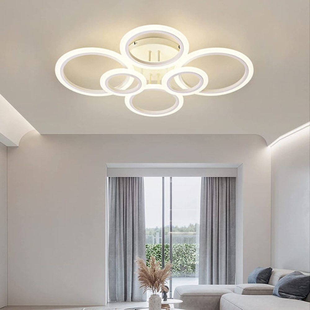 Lustra LED Circle Design, cu telecomanda, 160W, alb, cu trei tipuri de lumina