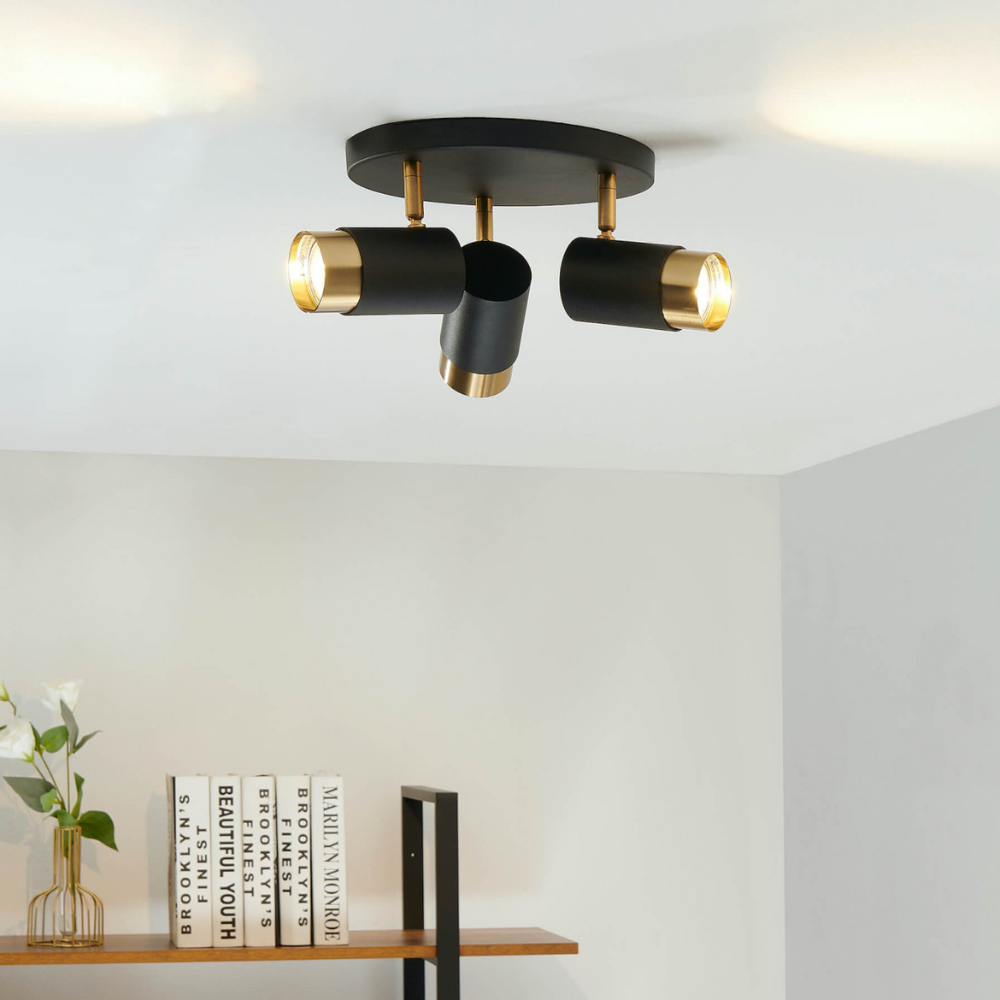 Lustra LED tip spot Trio Design, 15W, lumina neutra, iluminat modern, negru cu auriu