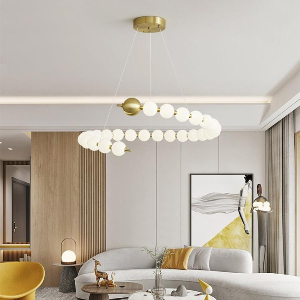 Lustra Led Refined Glowing, suspendata, stil minimalist, auriu cu alb