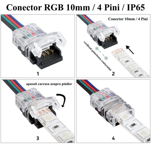 [ ALX-18E004] Conector banda led normala si RGB 10mm 4 pini 4 fire