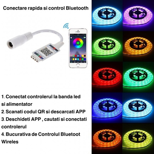 [ALX-18A077] Controller mini banda led RGB cu Bluetooth si QR
