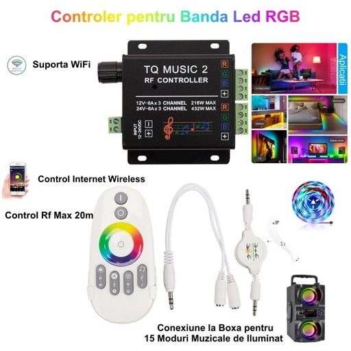 [ALX-18A119] Controller banda led RGB TQ Music 2 canale RF, wifi si Telecomanda touch