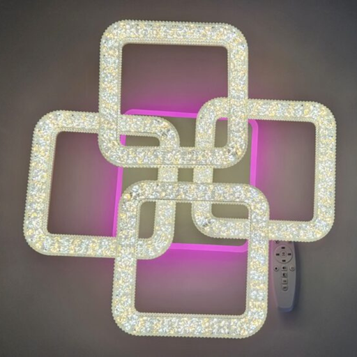 [SOU-6036/4ACRGB] Lustra LED Circular Square, cu telecomanda, 160W, argintiu, cu trei tipuri de lumina
